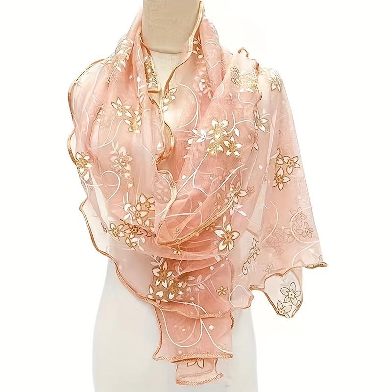 Ruffles Flower Embroidery Scarf Elegant Solid Color Breathable Shawl Women Head Wrap Outdoor Windproof Hijab Turban Travel Beach Towel