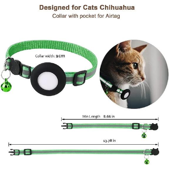 Airtag Cat Collar, Reflective Breakaway Safety Buckle with Bell, Adjustable Anti-Lost GPS Collar Holder for Kittens Puppies