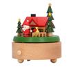 Wooden Rotating Music Box Round Bottom Santa House Christmas Music Box for Decoration Wooden Round