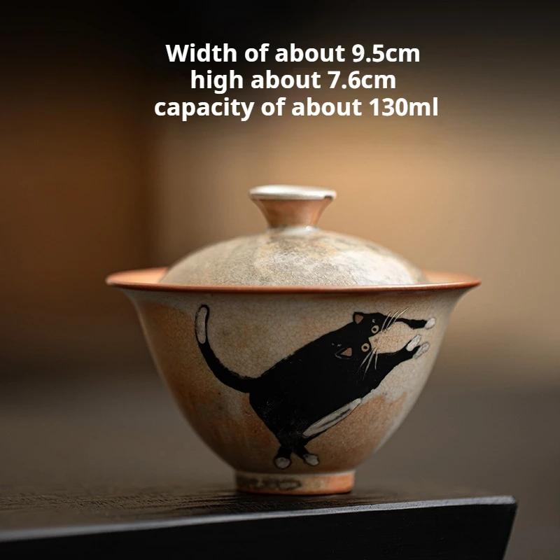 130 мл Винтажный Милый Фарфоровый Набор Гайвань Zhi Ye Cat для Чая Чайница Чашка Чайная Посуда Китайские Расписные Чаши Чаван Набор для Чайной Церемонии