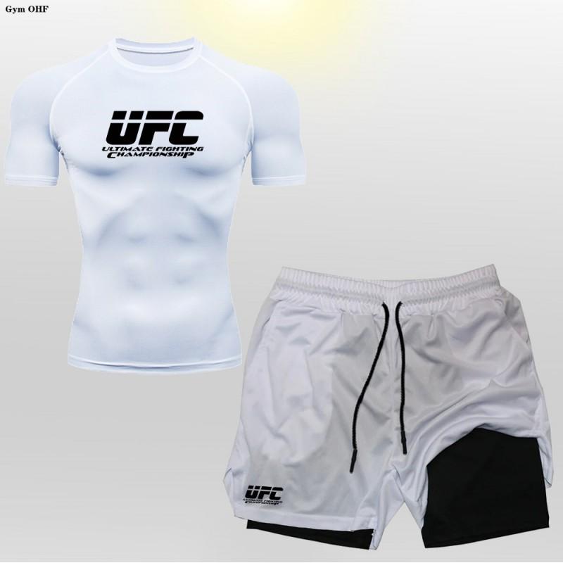 Mens 2-Piece Boxing Training Set - Quick-Dry T-Shirt Double-Layer Shorts MMA Kickboxing Gym Workouts