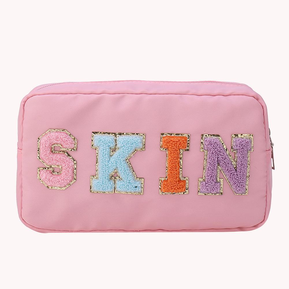 Повседневная косметичка с вышивкой, нашивка с буквой, дорожный органайзер, портативная молния, женская косметичка, водонепроницаемый нейлон для леди и девушек