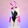 Anime Spider Gwen Women Bunny Hooded Jumpsuit Movie Comic Role Play Long Sleeve Leather Bodysuit Cosplay Costume