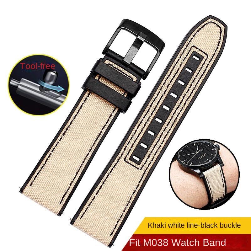 Новый Дизайн Гибридный FKM Ремешок для Часов Mido Helmsman M005 M038.431 M038431a Быстросъемный Холщовый Нейлоновый Ремешок Браслет 22мм