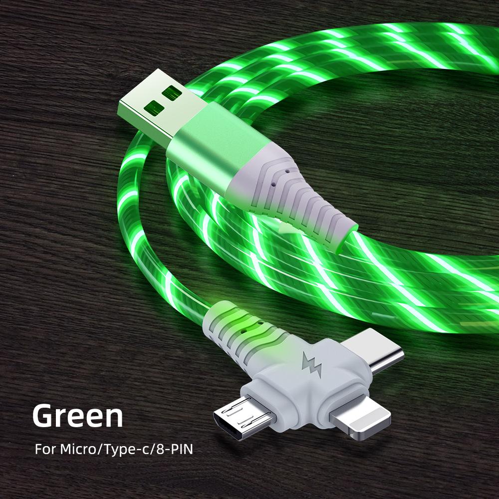 Светящийся USB-кабель 3-в-1, светодиодный кабель для зарядки смартфона, кабель USB-mini USB/C-type/8-pin для быстрой зарядки iPhone, Samsung, XIAOMI ONEPLUS