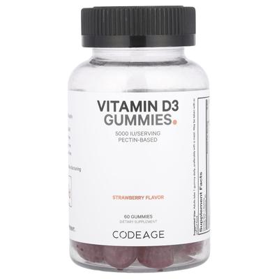Жевательные витамины D3, клубничный вкус, 5000 МЕ, 60 жевательных конфет