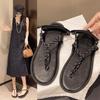 Niche flat-bottomed French toe sandals fairy shoes 2025 new spring black retro with skirt Roman shoes