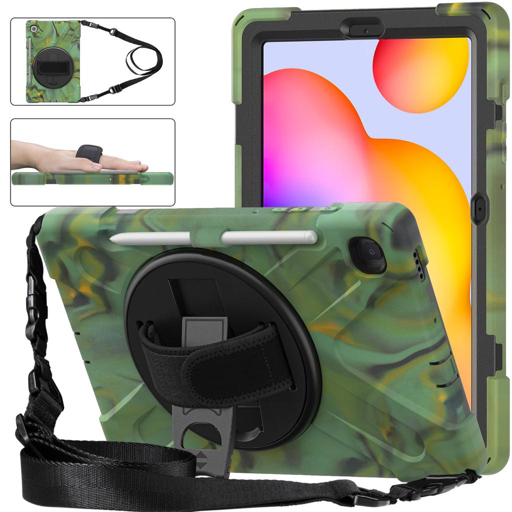 For Samsung Galaxy Tab S6 Lite Stand Case SMP620 P610 P613 P615 P619 Anti-knock Cover Holder with Pencil Slot and Shoulder Strap