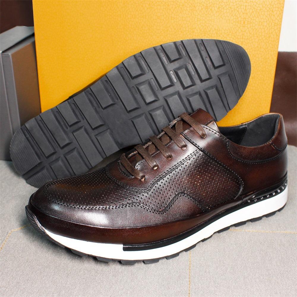 Breathable New Men'S Casual Leather Shoes, Genuine Leather Big-Name First-Layer Cowhide Men'S Shoes, Brown Fashion Lace-Up Leather Shoes