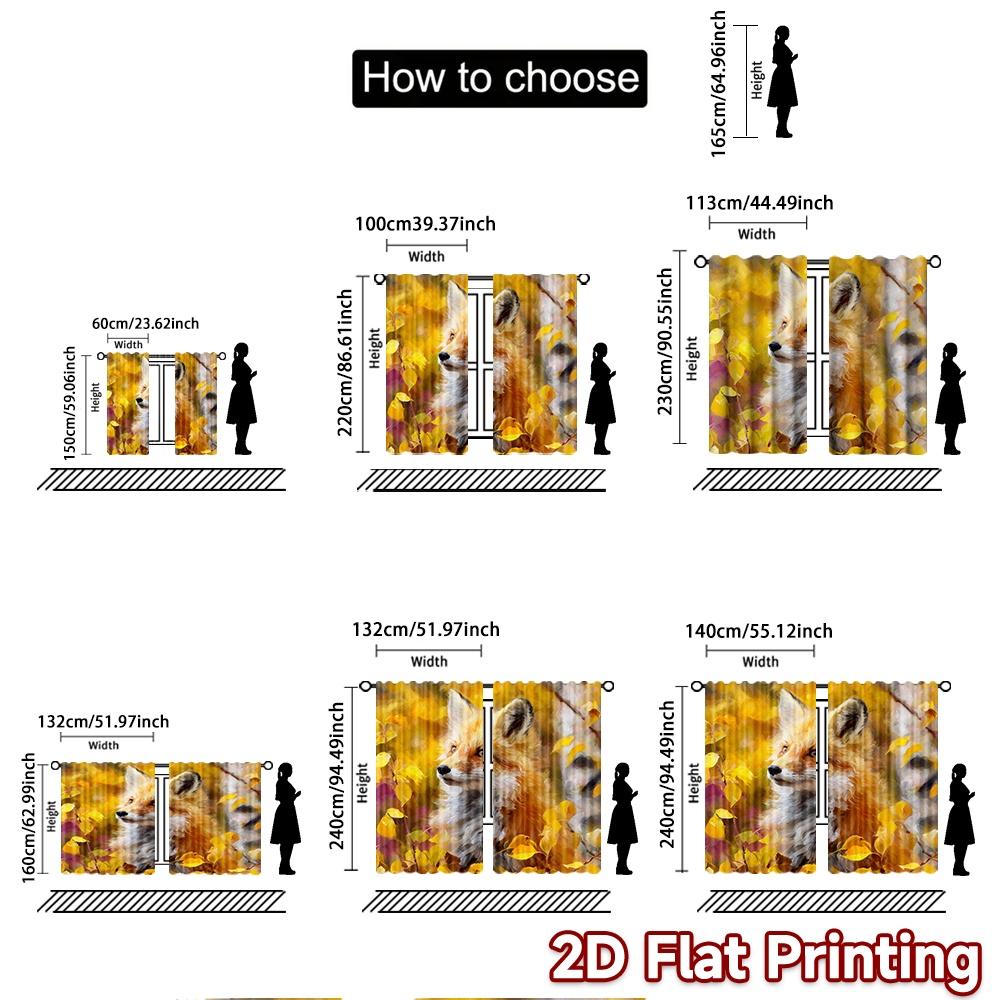 2 шт., Шторы с плоской 2D-печатью (Без Рода) Осенний лис(1) Рождественские праздничные шторы Универсальные шторы из полиэстеровой ткани Комната