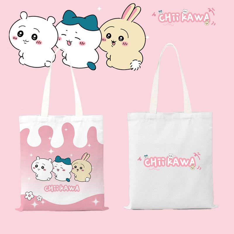 Chiikawa Anime Large Capacity Canvas Tote Bag - Cartoon Shoulder Bag for Women and College Students