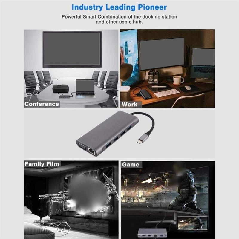 USB C на HDTV Адаптер 11-портовая док-станция с RJ45 Gigabit Ethernet 3,5 мм USB3.0 Передача данных Картридер 87 Вт