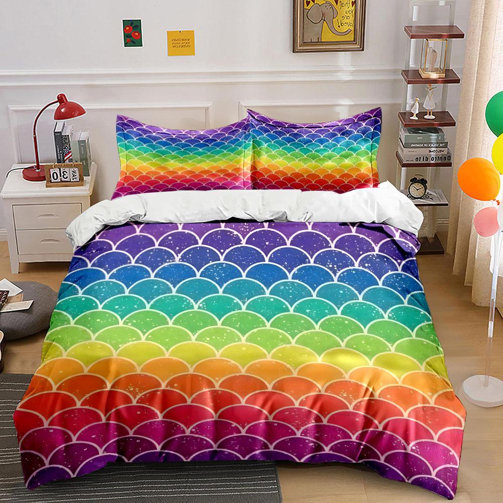 Rainbow Mermaid Scale Bedding Bedding Duvet Cover Set Duvet Cover Pillowcases (1 * Duvet Cover 2 * Pillowcases, without duvet insert)