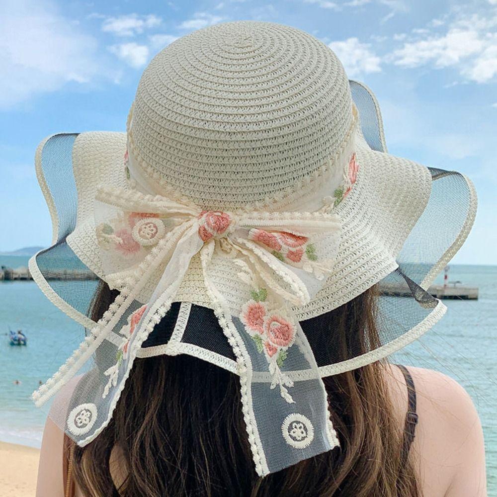 Lace Bow Women Sun Hat UV Protect Sunshade Cap New Travel Beach Hat Summer