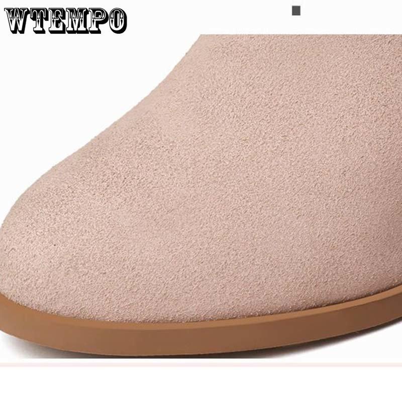 Женские кожаные ботинки из искусственной замши, матовая кожа, короткий цилиндр, на высоком каблуке с круглой головкой, водяная буровая машина, боковая молния, противоскользящие пригородные туфли на толстом каблуке, мягкая подошва