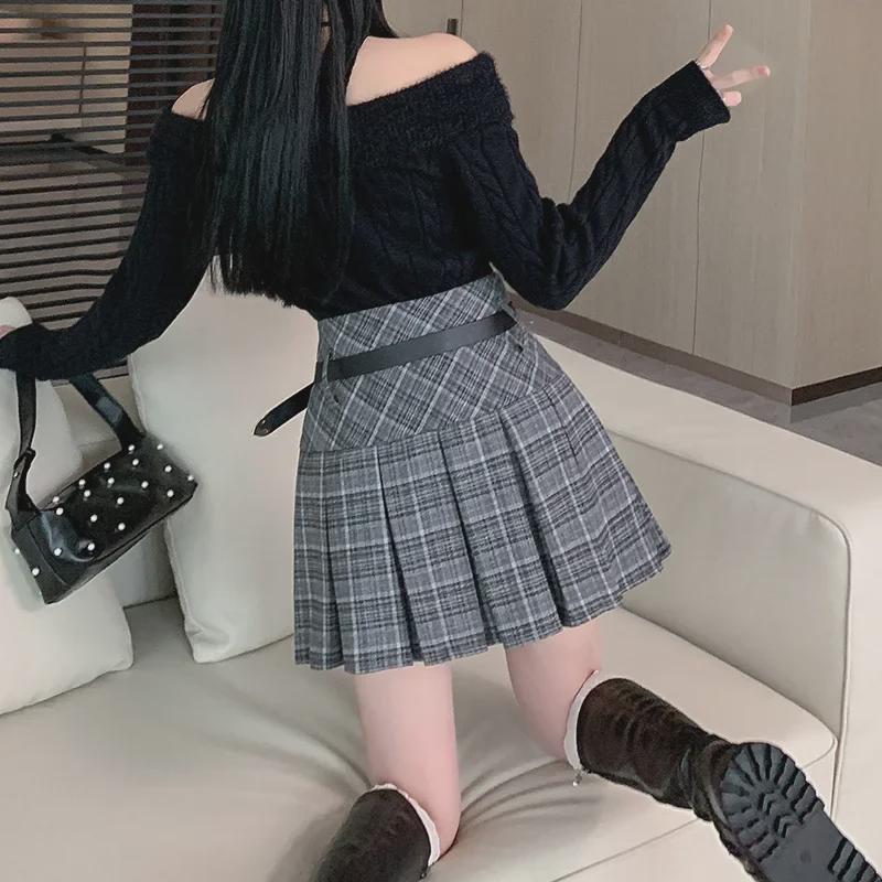 Korean Plaid Woolen Pleated Skirt: Autumn/Winter High-Waist College Style