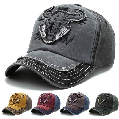 2023 Новая хип-хоп винтажная вымытая джинсовая бейсболка Casquette Homme с вышивкой в виде головы быка Y2k Snapback Dad Hats для женщин и мужчин