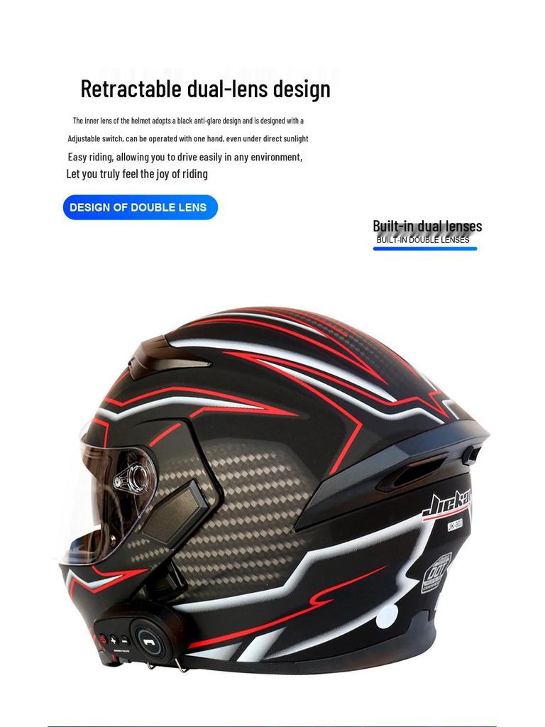 Cool Ride Treasure Bluetooth Full-Face Flip-Up Motorcycle Helmet with Dual Lens and FM Radio