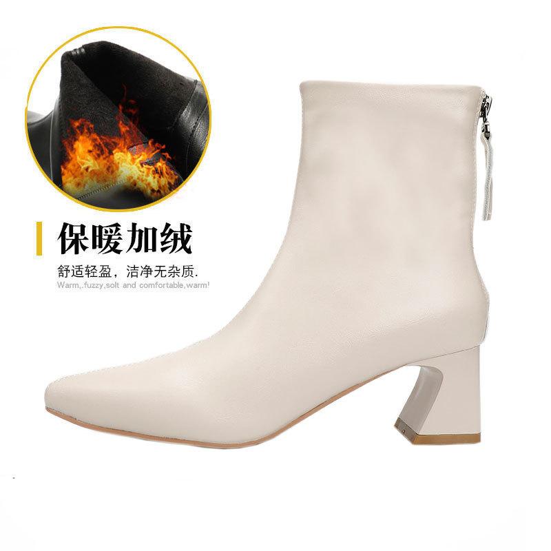 Short Boots Women's High-heeled Style New Women's Boots Medium Tube Pointed Fashion Boots Thick Heel Martin Boots