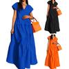 Women Summer Dress Loose V-neck Patchwork Short Sleeves Party Wearing A-line Full Length Lady Maxi Dress Female Clothes