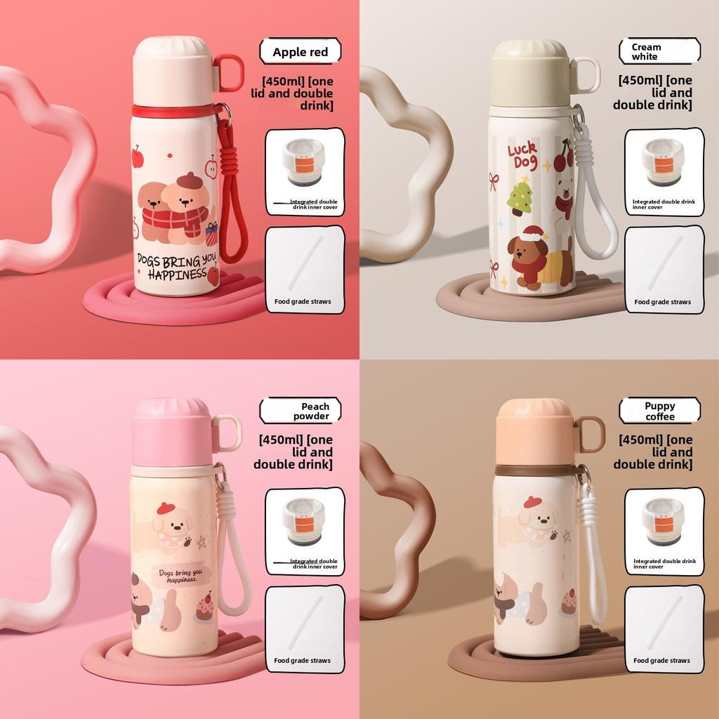 Детская термобутылка для воды с мультяшным принтом щенка и откидной крышкой для занятий на открытом воздухе и в школе