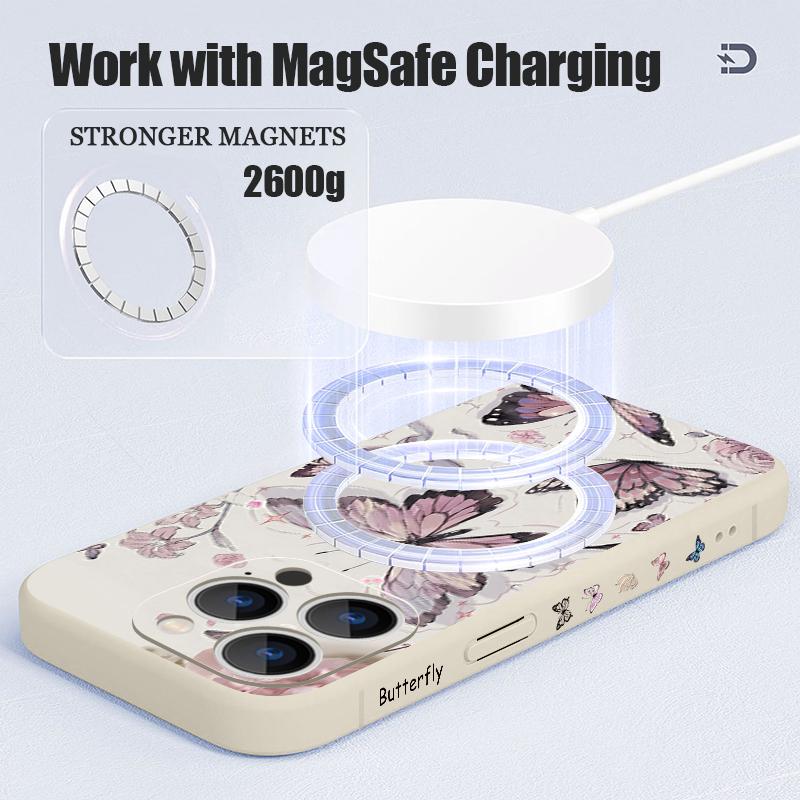 Для iPhone 17 Pro Max Чехол INS с узором из разноцветных бабочек и цветов, Магнитный, Для Magsafe, Мягкий чехол Для iPhone 16 15 14 13 Pro Max 17E 16E