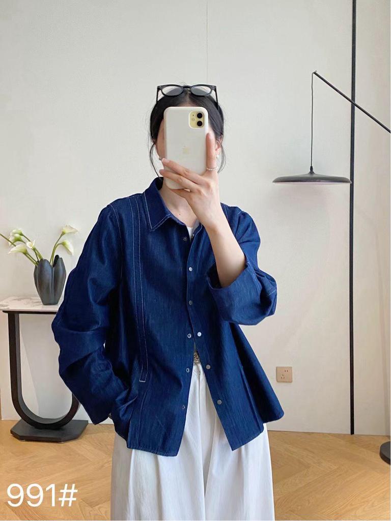 Playful Niche Spring Slit Denim Shirt - Women's Loose Chic Lapel Top (ZLG)