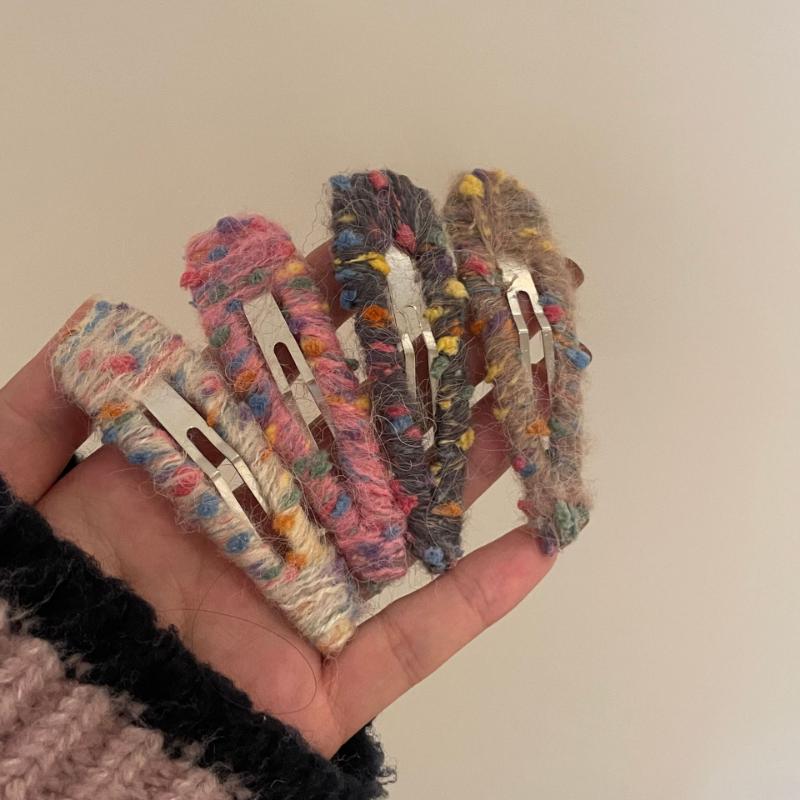 Rainbow Classic Wool Knitted Barrettes Hand-Woven Hairpin BB Clip High Sense Bang Clip Headwear hair accessories
