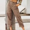 Женские укороченные брюки с эластичным поясом Льняные брюки Свободные брюки 3/4 Хлопковые низы Уличная одежда