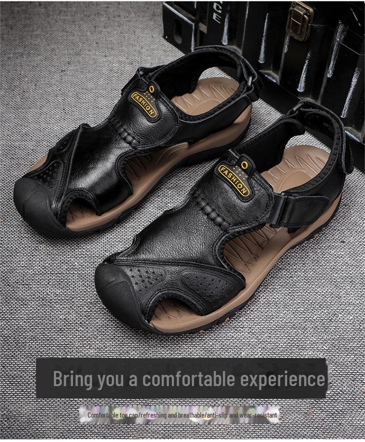 2023 New Style Men's Genuine Leather Closed Toe Sandals for Casual Beach Wear