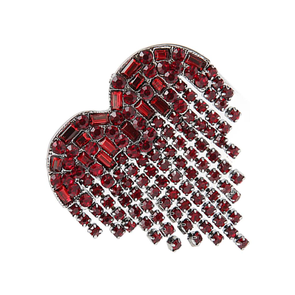 Heart Shaped Tassel Brooch Shiny Alloy Red Rhinestones Brooch Pin Jewelry for Dancing Party Dating