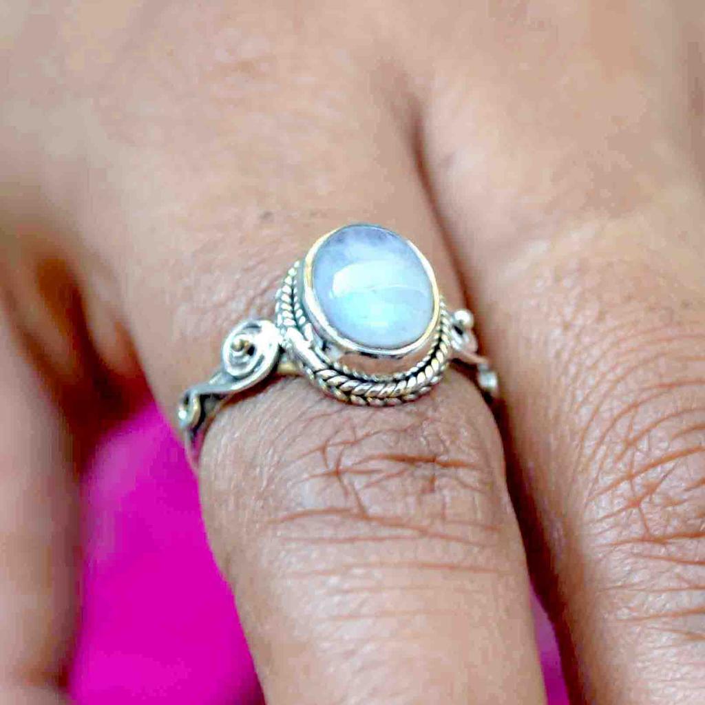 Moonstone 925 Sterling Silver Ring, Natural Gemstone Handmade Women Boho Ring