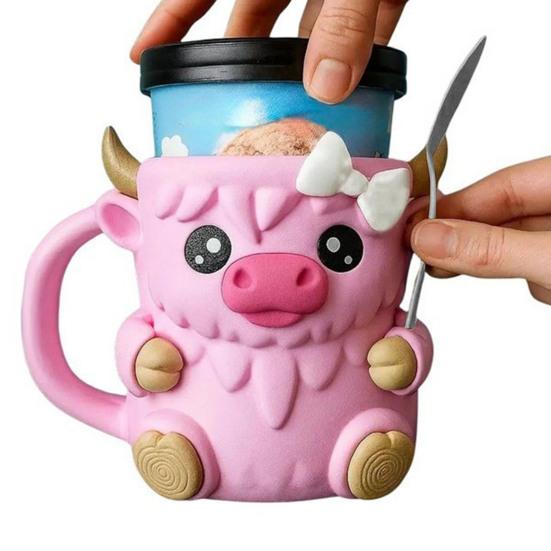 Держатель для пинты мороженого «Хайлендская корова», держатели для эскимо, держатель для пивной банки, изолированный держатель для мороженого со скрытым ящиком для закусок и ложками