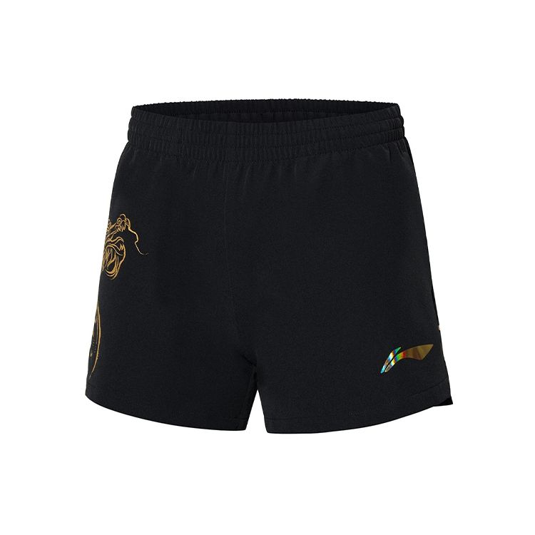 Свободные спортивные шорты Li Ning Ping Pong Series с красочным логотипом и принтом, женские шорты черного цвета AAPR366-1