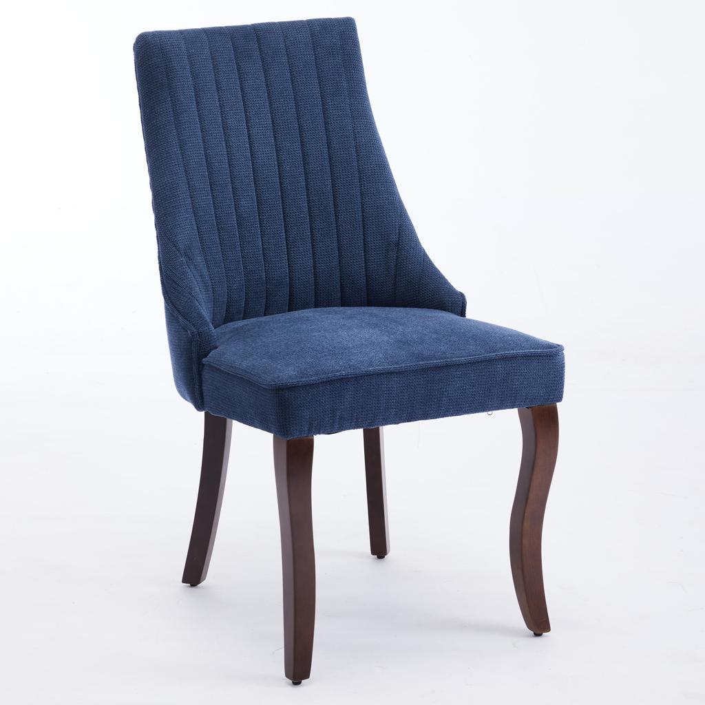 Rayon Cloth Flocking Linen Dining Chairs with Curved Solid Wood Legs, Set of 2 (Blue), DE1847BL