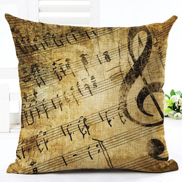 Retro Note Cushion Cover Cotton Linen Creative Vintage Musical Notes Decorative Pillowcase Piano Pillow Case For Sofa Cover Zt62
