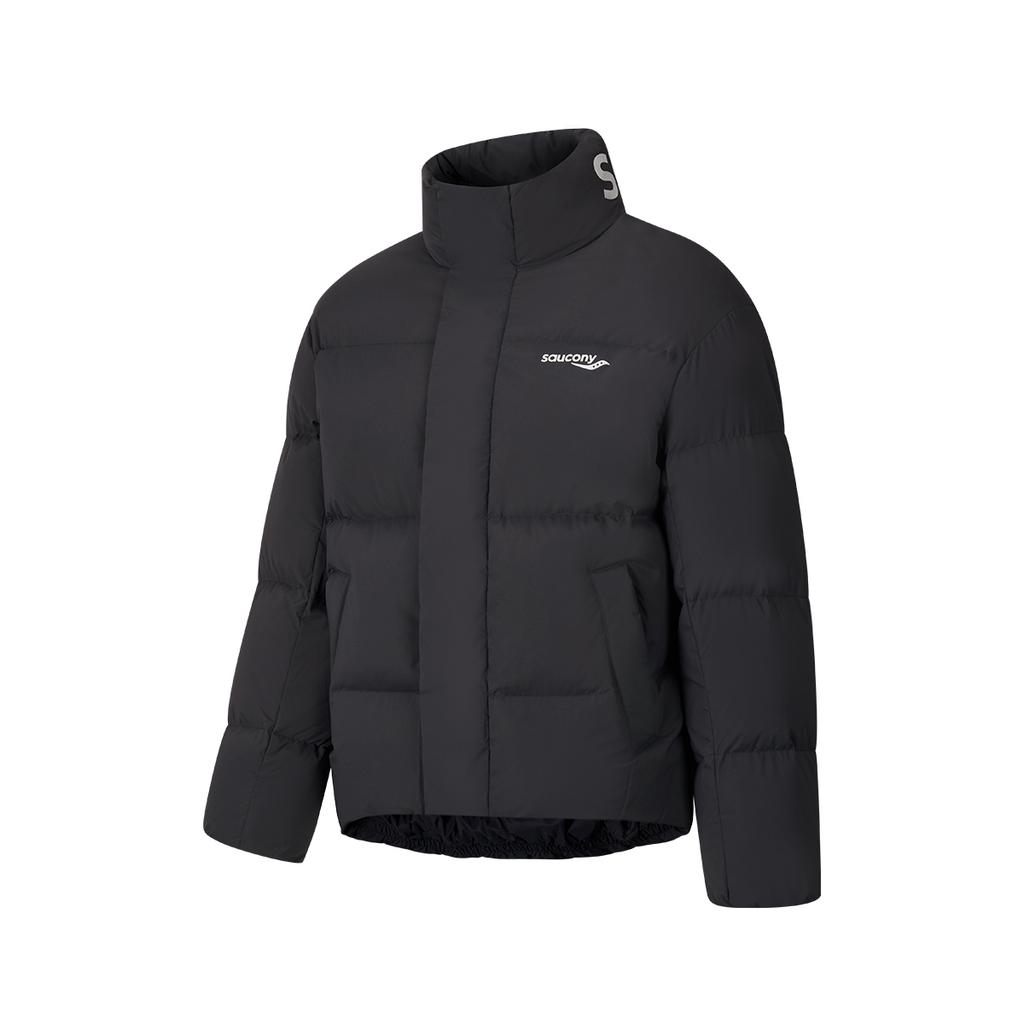 SAUCONY Узор с буквами и воротником-стойкой, теплая модная универсальная куртка-пуховик унисекс, верхняя одежда, черный цвет SC3240215AL-BK01