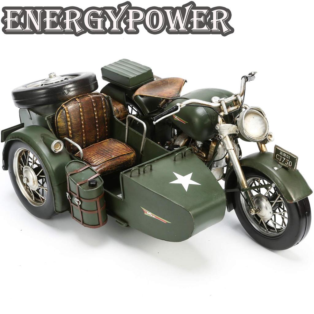 EnergyPower Changjiang 750 Vintage Bike 36cm Large Size Steel Model Deluxe Edition Handmade Finished Product Scale Retro Motorcycle Sidecar Military