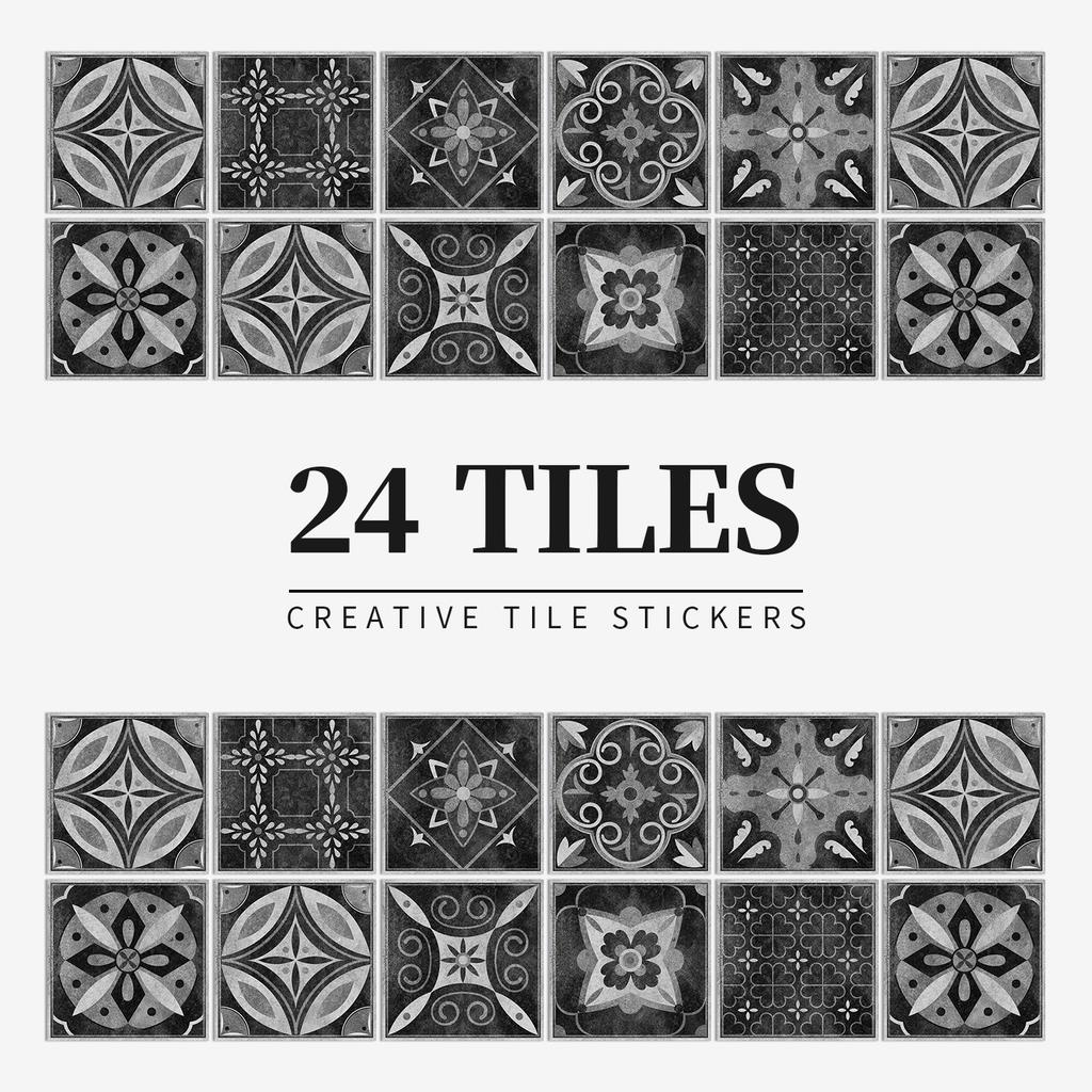 24 Pieces European Pattern Self-Adhesive Tile Sticker Waterproof And Oil-Proof Kitchen Bathroom Wall Decoration Matte Film Pvc Wall Sticker