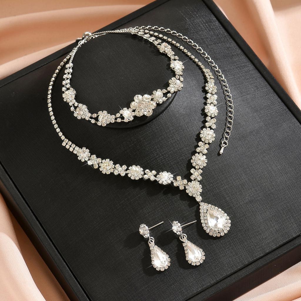 Набор из 4 предметов женской моды «Капля воды»: ожерелье, серьги, браслет, набор с цирконами. Подходит для свадьбы, вечеринки, фестиваля, подарков.