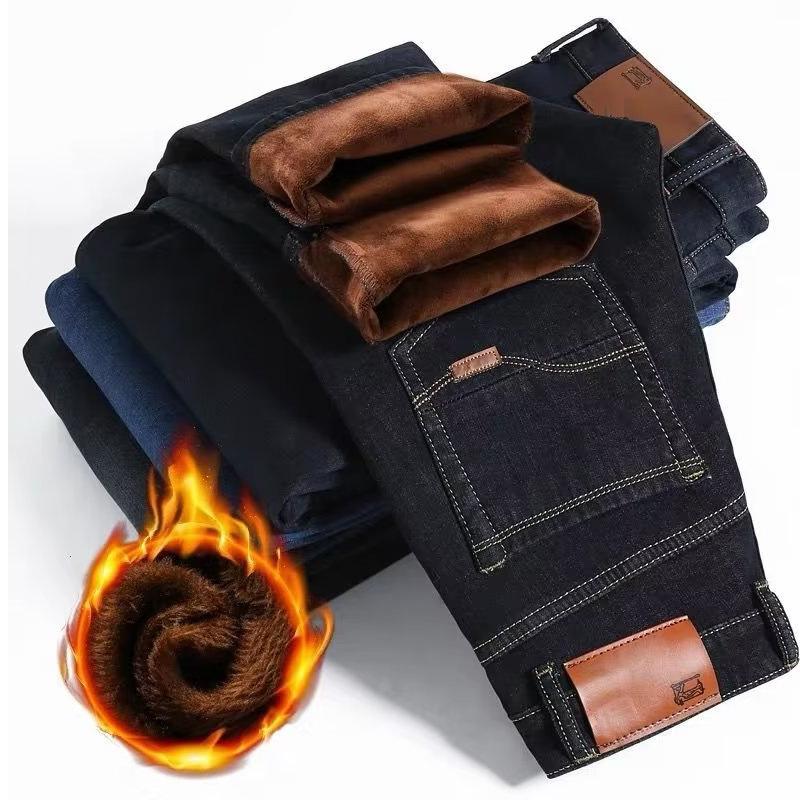 Мужские теплые джинсы Зимние эластичные джинсы