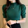Casual Short Sleeve Knitted Shirt Women Summer Slim Thin Knit T Shirt Tops Knitwear 2024 Ice Silk Turtleneck Blosue 18848