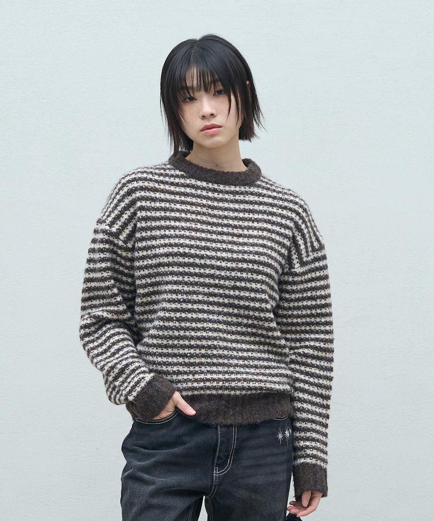 SUPERSUB Striped Oversized Crop Knit - Brown