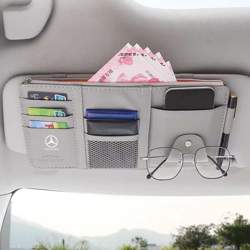 PU Leather Multi-Pocket Car Sun Visor Point Storage Pocket Bag For Mercedes Benz W204 W124 W201 W202 W212 W220 W205 GLA CLA AMG
