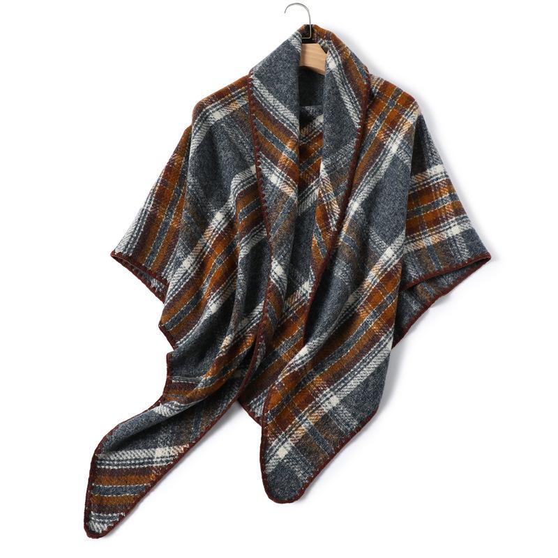 2024 Autumn And Winter New Imitation Cashmere Plaid Scarf Long Triangular Scarf Warm Scarf Women'S Thick Shawl Versatile
