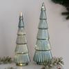 Glass Christmas Tree Figurine Tabletop Tree Ornament with LED Lights Holiday Decor Light Up Tree Cone for Home Office Parties Table Centerpiece