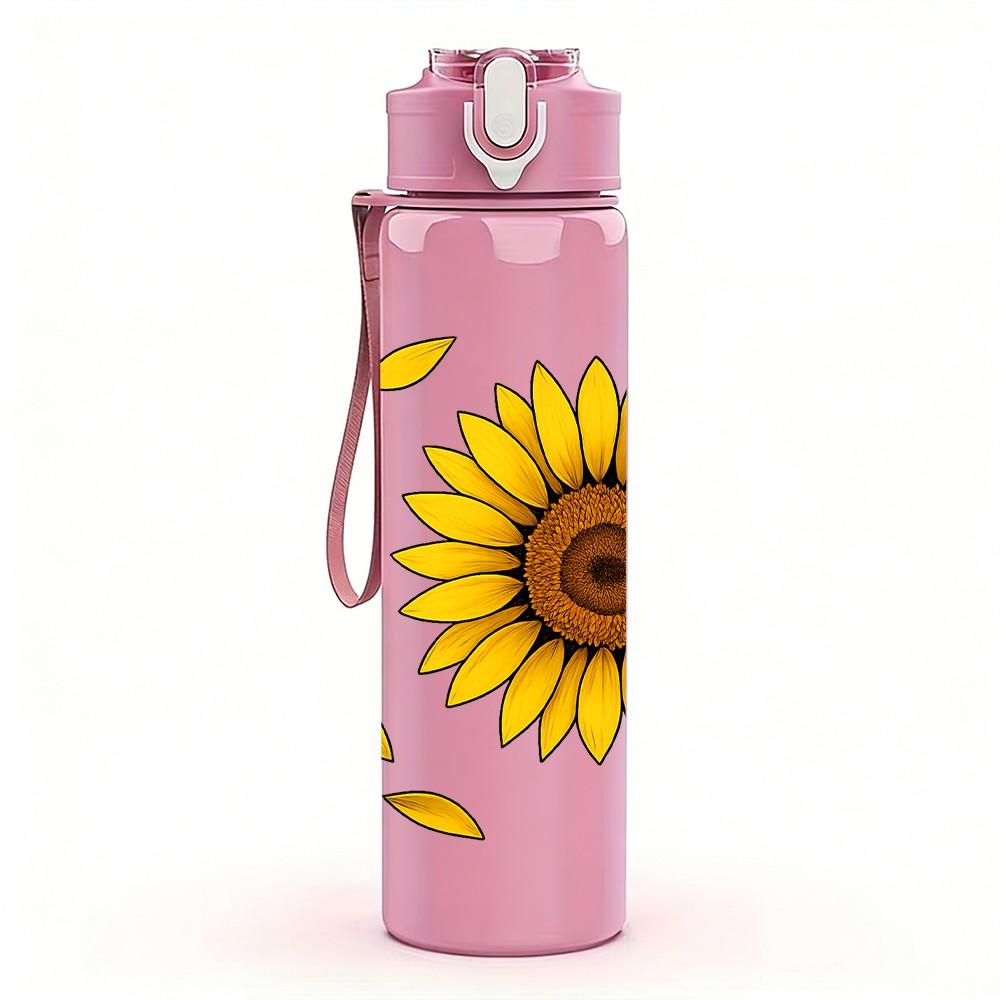 1PC Single Sunflower Yellow Petal Print 750ml Color Plastic Sports Water Bottle Leakproof Flip Straw Lid Suitable for Sports Office Home Use
