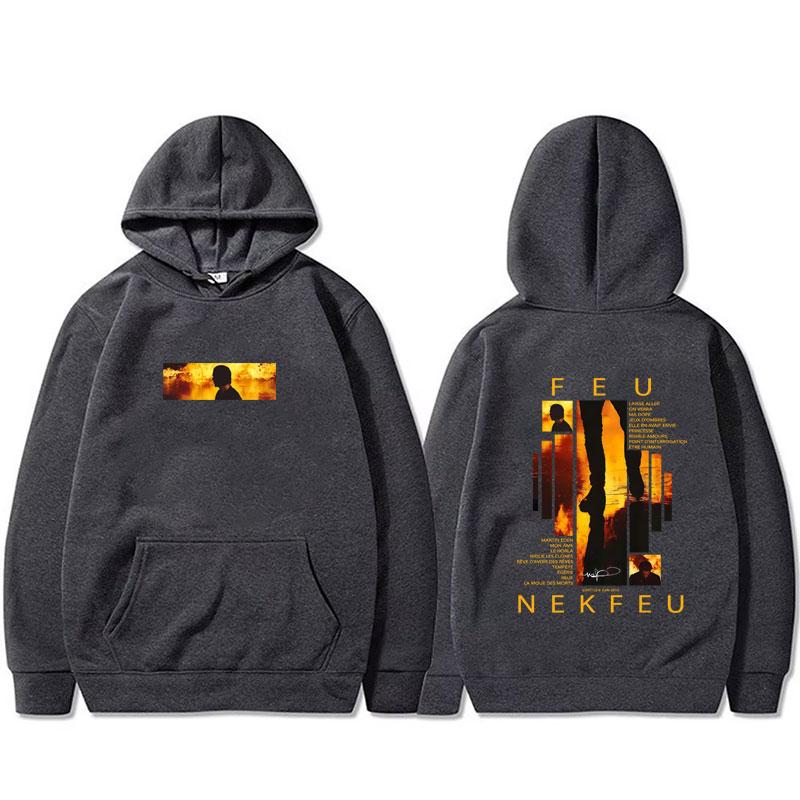 Французский рэпер Nekfeu Feu Графическая толстовка с капюшоном Мужская Женская Мода Поп-музыка Пуловер Мужской Винтажный Флисовая толстовка с капюшоном