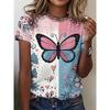 Summer Fashion Women's T-Shirt Beautiful Butterfly Flowers Stylish Printed Casual Short Sleeved Crew Neck Tees Regular Tops