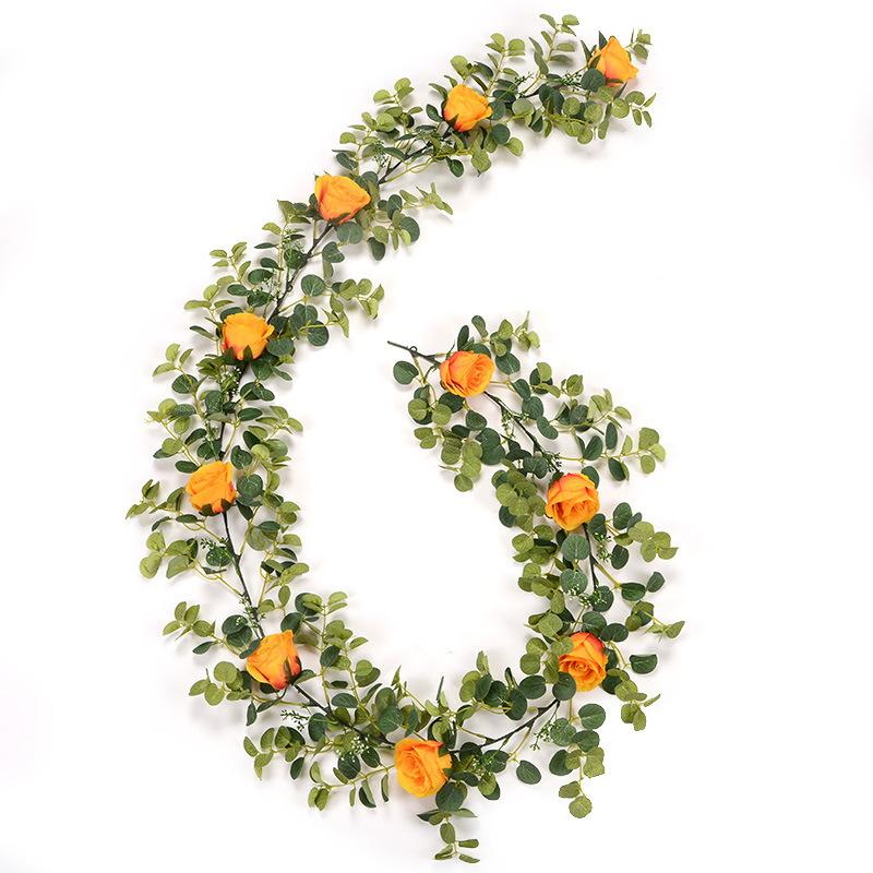 10 глав розы искусственный ротанг свадебный декор стены шелковые листья эвкалипта растение Цветочная гирлянда эвкалипт декор из ротанга